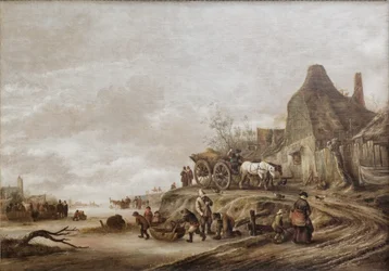 Isaack van Ostade - Gefrorener Kanal mit Karren auf einem Weg